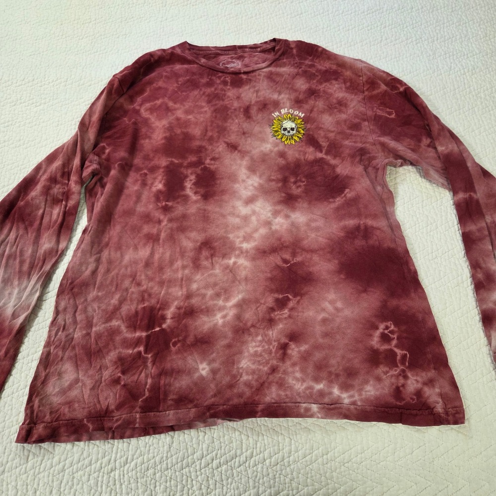 Last Call Co In Bloom Skull Sunflower Tie Dye Long Sleeve Shirt Mens Large Red